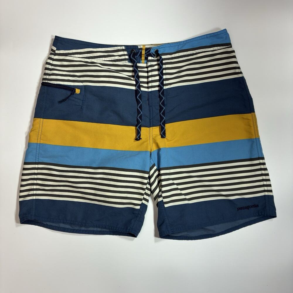 Patagonia Men’s Board Shorts Size 34 Blue Striped Swim Trunks Surf